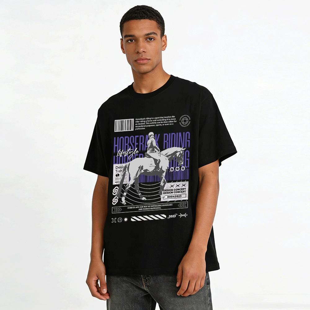 Reitkultur Grafik Lässiges T-Shirt Reines Baumwoll-T-Shirt