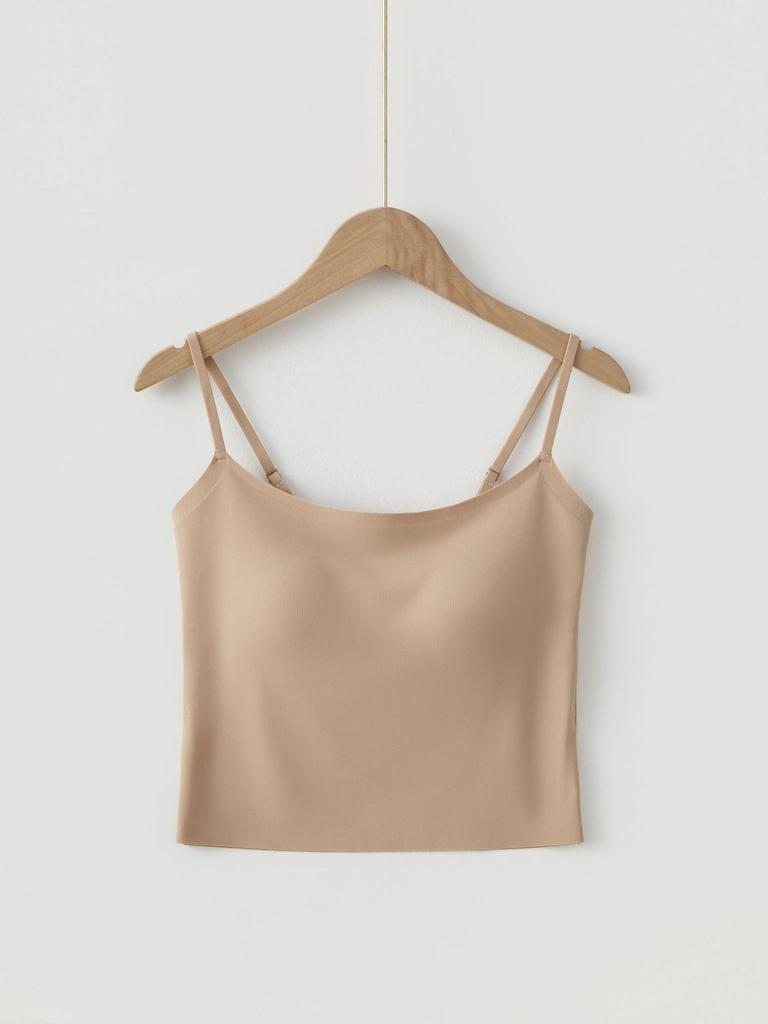 Ice Silk Seamless Camisole: Integrated Cup Strappy Tank for Women