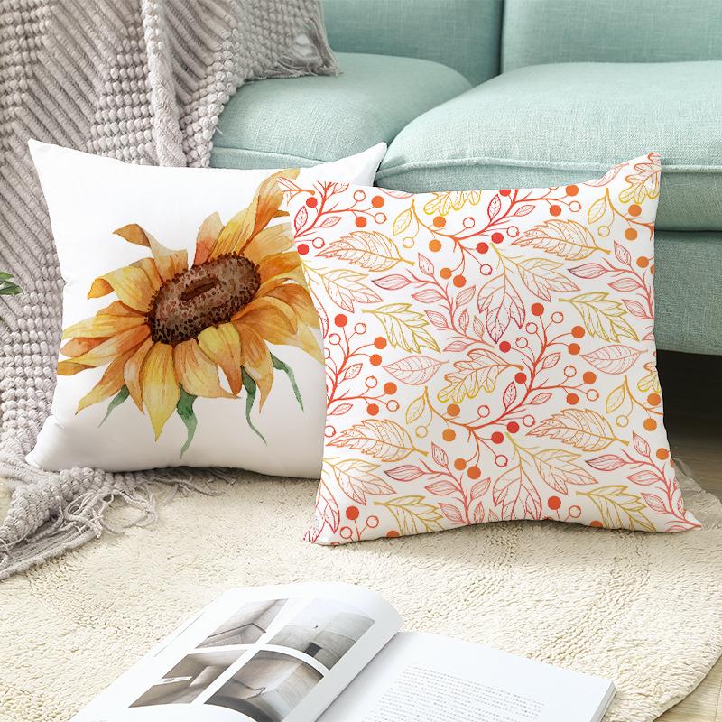 Thanksgiving Day Yellow Pumpkin Sunflower Digital printing short plush pillow covers for sofa office cushion cover home goods