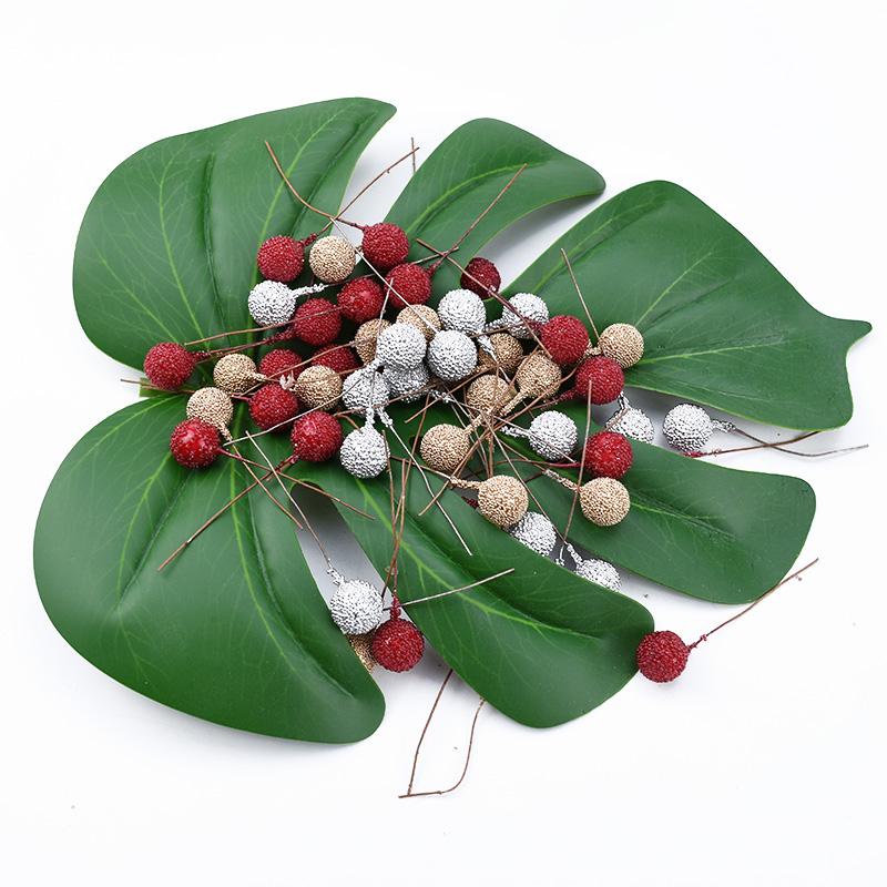 50/100Pcs Artificial Fruit Foam Stamen Cherry Gold Silver Flowers DIY Christmas Craft Decor Box Wedding Home Room Party Supplies