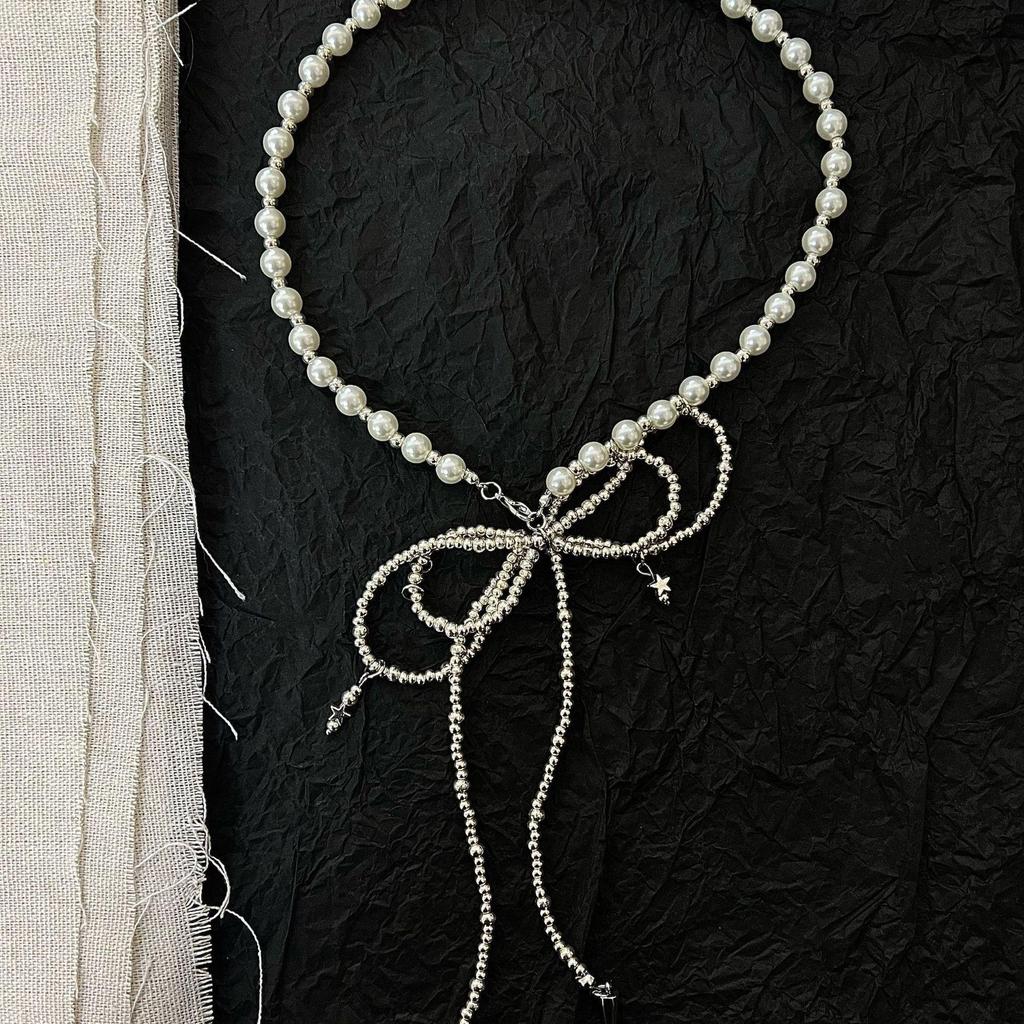 Xiaomi Pearl & Bow Beaded Choker: Stylish, Girly Clavicle Necklace