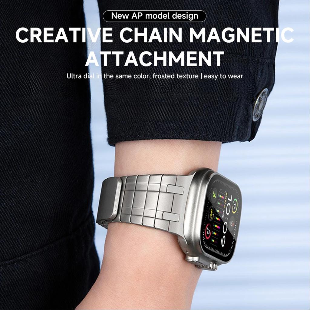 Magnetic Stainless Steel Band for Apple Watch 49mm 45mm 44mm 42mm Titanium Color Strap for IWatch Series 9 8 7 6 5 4 Se Ultra 2