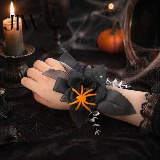 Romantic Party Wrist Flower Gothic Corsage for Halloween Party, Black Wedding Corsage, Decorative Floral Bracelet Prom Accessory Day of The Dead Prom,