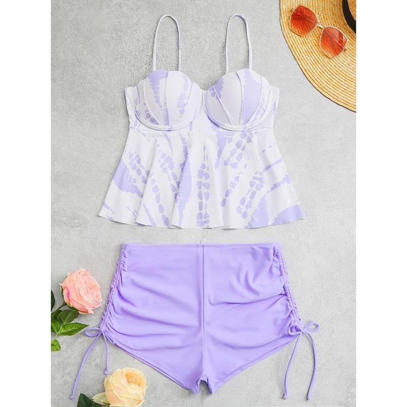 Tie Dye Peplum Tankini Two Pieces Swimsuit Women 2025 Push Up Short Swimwear Female Bathers Bathing Swimming Swim Suit Beachwear