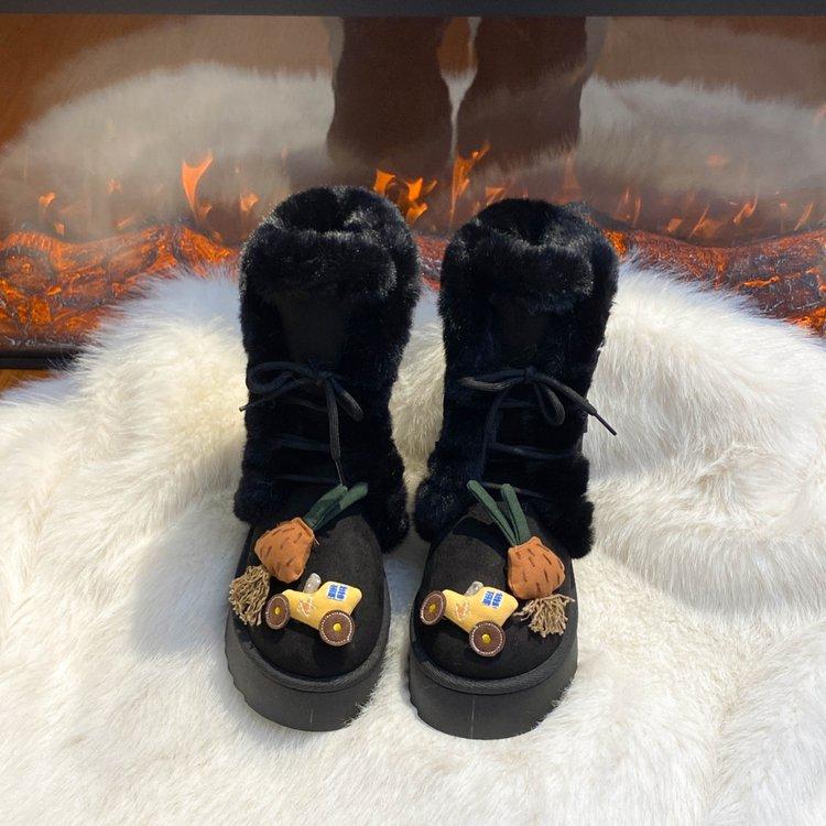 Snow boots women's 2025 autumn and winter new versatile thick-soled fluffy shoes with integrated fur and piled thickened Northeast cotton shoes