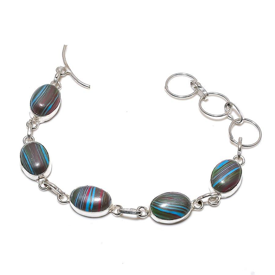 

Браслет ручной работы из стерлингового серебра 925 пробы с натуральным драгоценным камнем кальций 7-8 дюймов v6w00