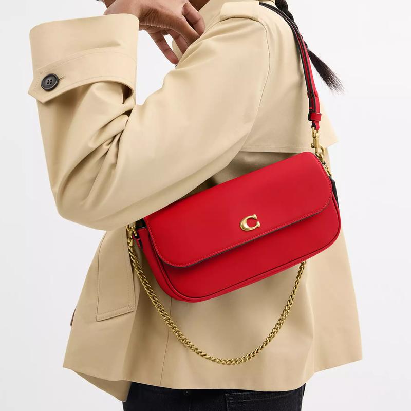 Coach Brook Flap 25 Gold Hardware Fine Calfskin Shoulder Bag Medium Women's Red