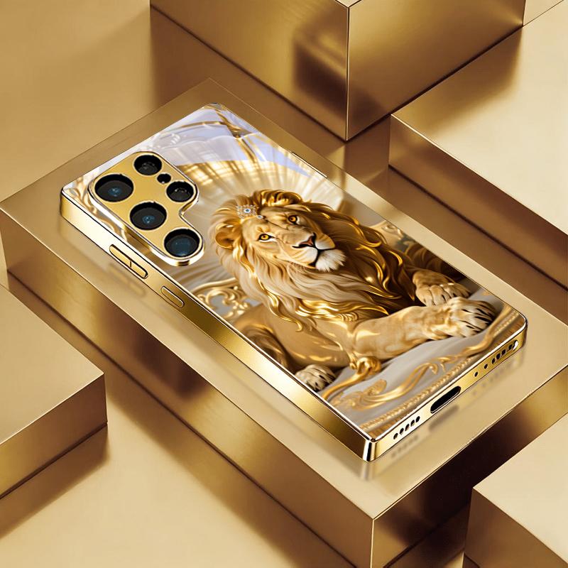 Royal Lion Portrait Electroplated Golden Phone Case For Samsung Note 10 20 A06 A07 A12 A13 A14 A15 A16 A17 A22 23 25 Glass Cover