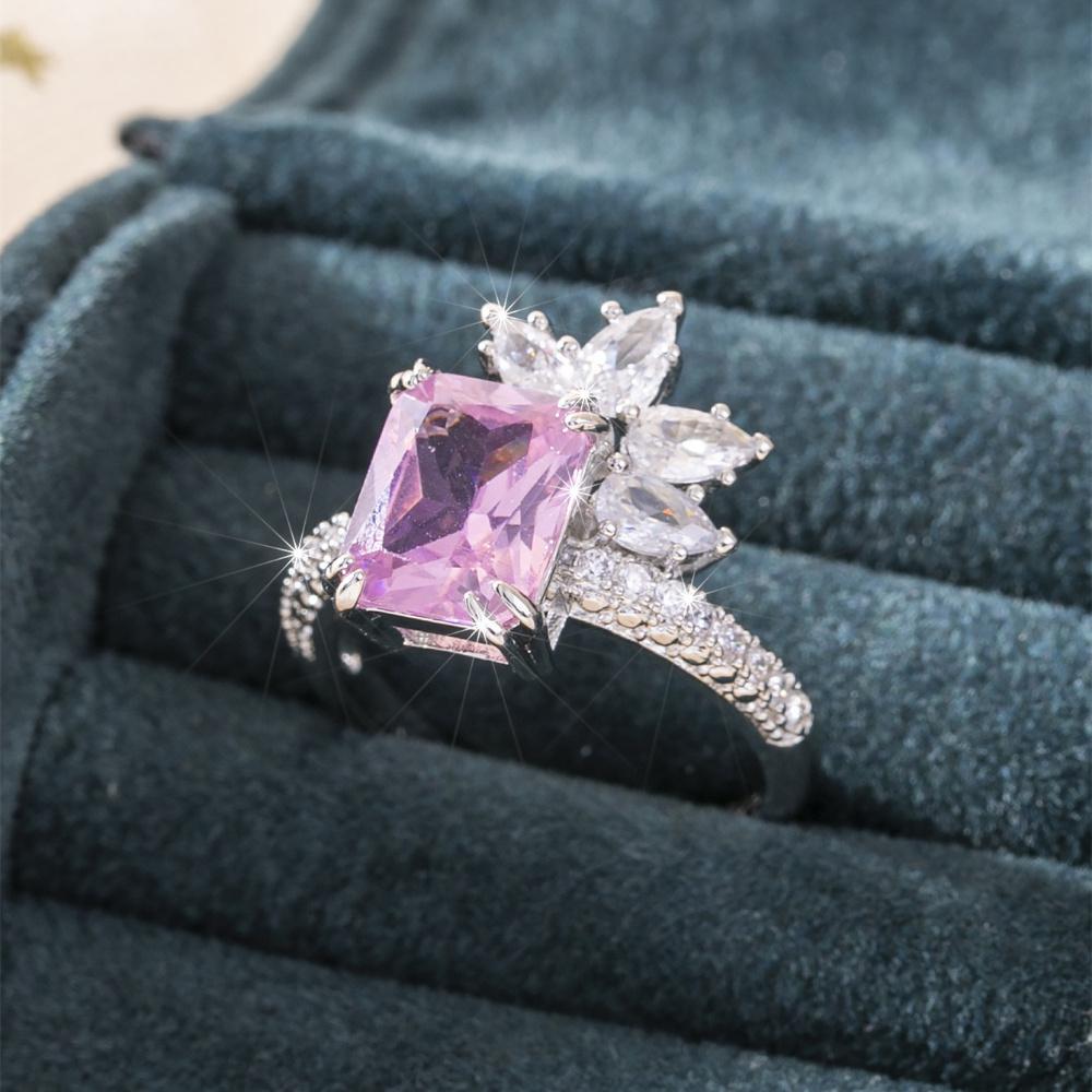 Темпераментный Розовый Квадратный Синтетический Цирконий Кольцо Цветок Женское Кольцо Супер Блестящее Модное Кольцо Кольцо 6 розовый