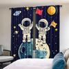 2pcs Spaceman Print Curtain   Blackout Drapes   Polyester   Living Room Decor   Holiday Window Dressing   Rod Pocket Curtains
