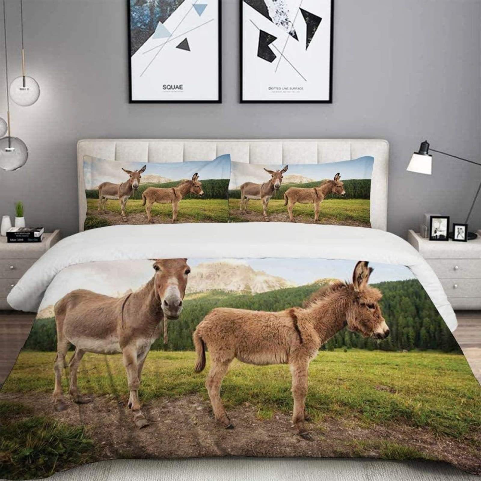 Ezel Zacht Dekbedovertrek King Quen Grappige Kartonnen Dier Print Beddengoed Set Voor Kinderen Kinderen Tens Volwassen Mensen Lieve Boerderijdieren Zacht Comfortabel 100*200cm Single