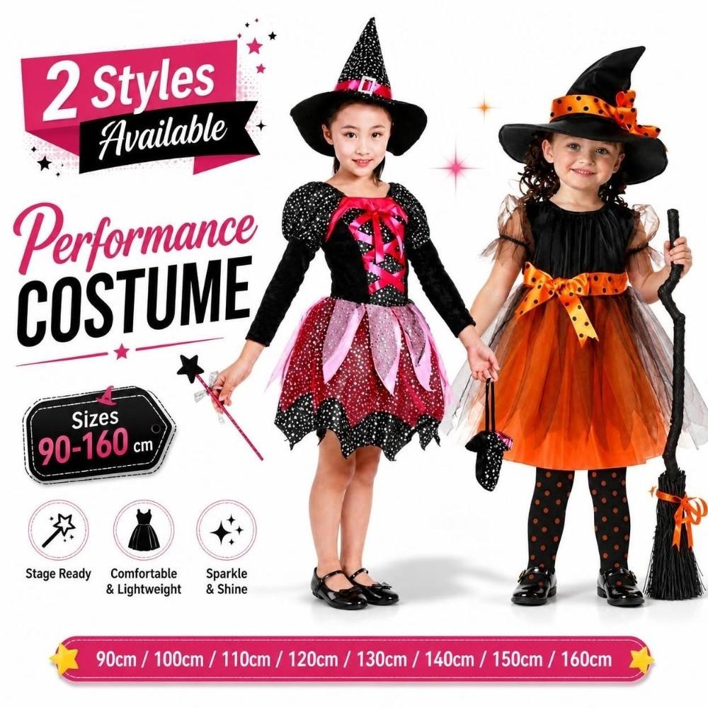 Dress Up Girls Witch Halloween Costume Gothic Witch Elf Dress Costume Ghost Bride
