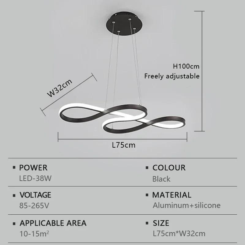 Gold Black LED Pendant Chandelier Lighting Remote Control Dimming  Living Room Dining Table Dining Room Decoration Hanging Lamp