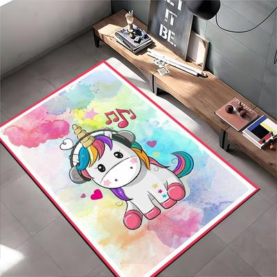 Cute Unicorn with Headphones Non-slip Rug Non-slip Rug Suitable for Living Room and Bedroom Sofas.