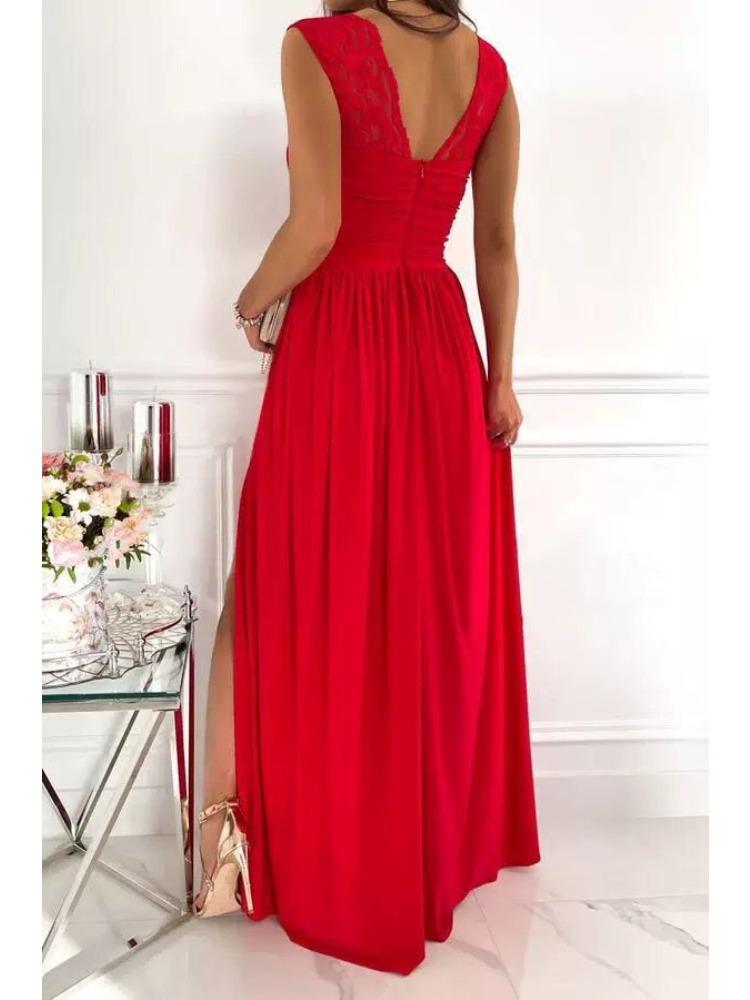 Sleeveless Lace Backless Slit Hem Women Dress Comfortable Lightweight High Recognition Elegant Style Slimming Flattering Fit