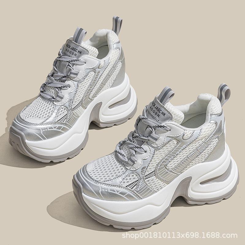 Inner Heightening Women's Shoes 10cm New Breathable Dad Shoes Platform Mesh Small Sports Casual Shoes Women A8910