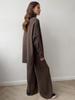 Completo Invernale da Donna in Maglia a 2 Pezzi Maglione Collo Alto Oversize Largo Pantaloni a Gamba Larga Caldo Outfit Casual