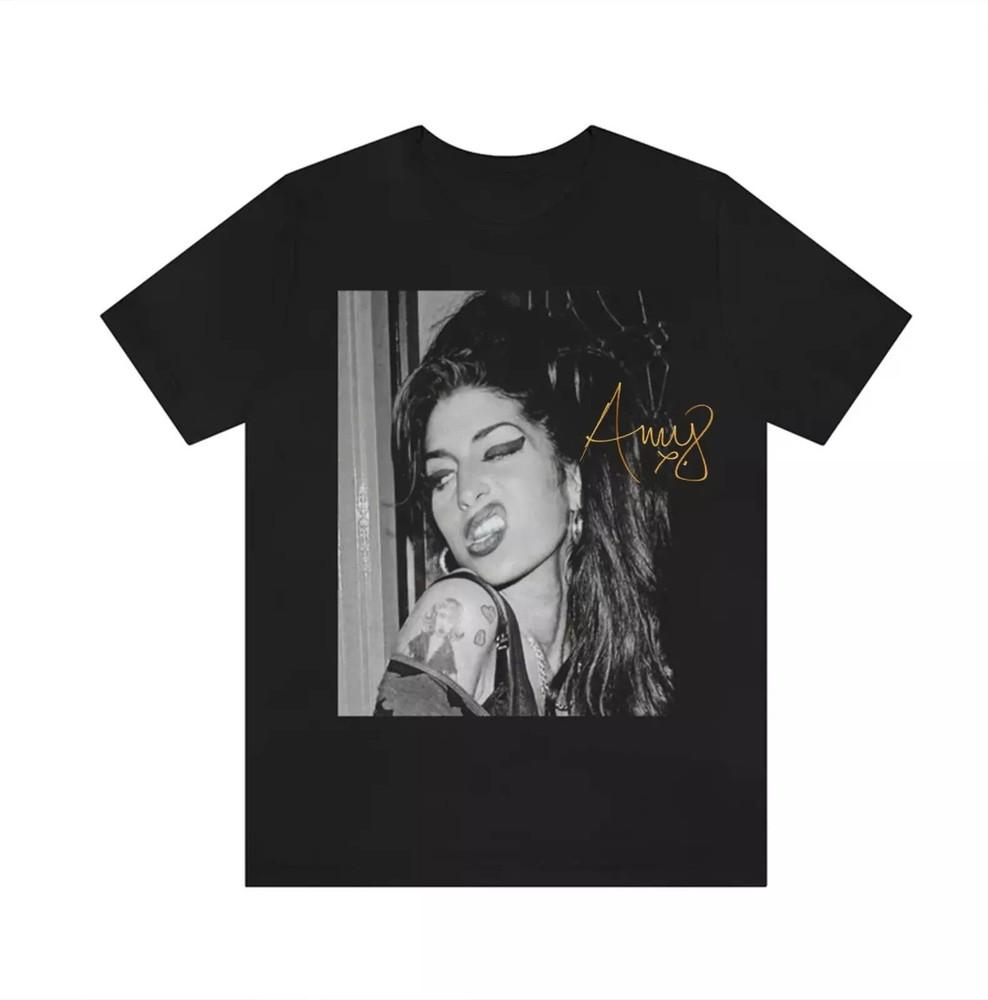 Amy Winehouse ПОДПИСЬ Черная Мужская Футболка S-4XL С Коротким Рукавом Унисекс Футболка L