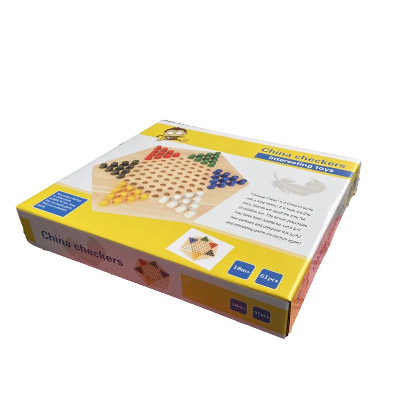 Hexagonal Checkers Parent-Child Educational Wooden Board Game with Jumping Beads for Kids.