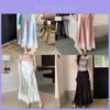Feminine Lace Patch Satin Fish Tail Skirt With High Waist For Spring Summer Wear