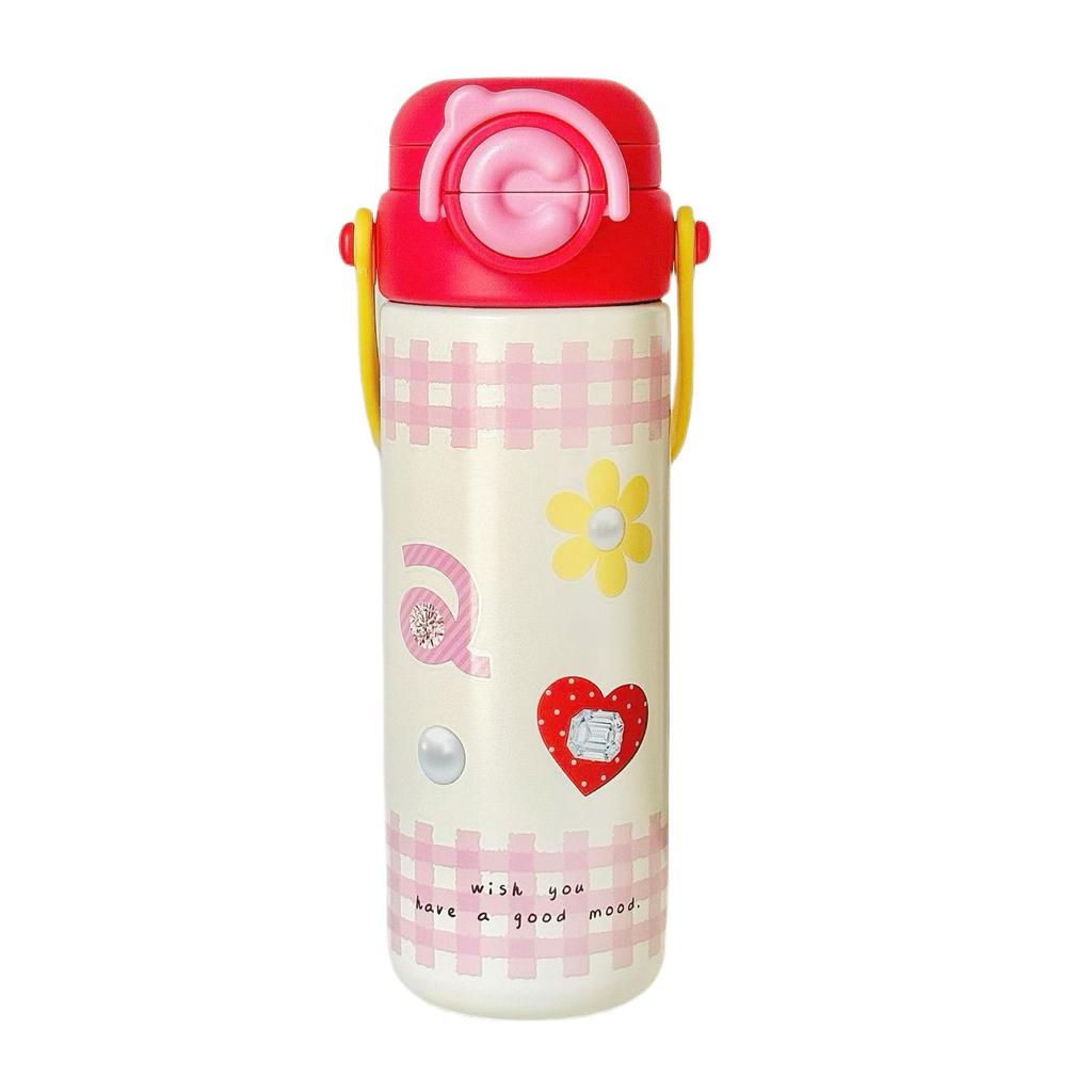 Cute and sweet girl thermos cup convenient cartoon straw cup office home student 316 stainless steel cup