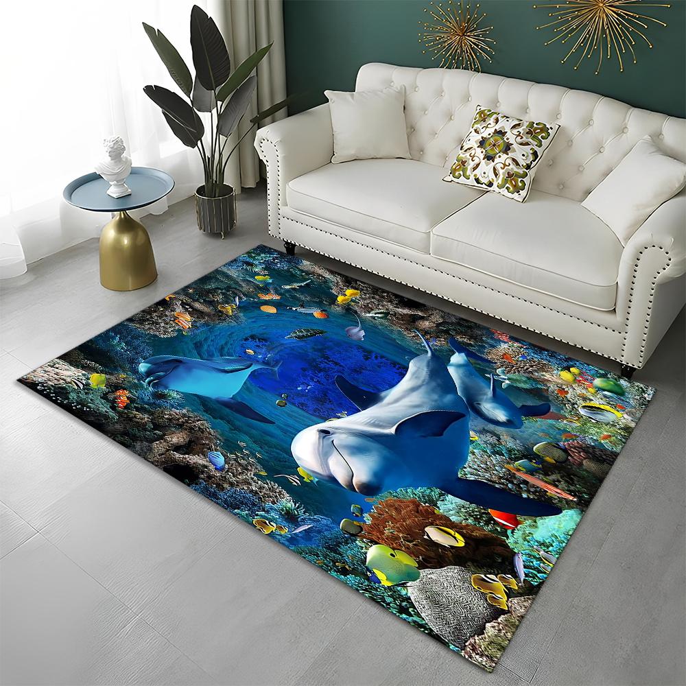 3D Seabed Illusion Underwater World Carpet Rug for Home Living Room Bedroom Sofa Doormat Decor,kids Area Rug Non-slip Floor Mat