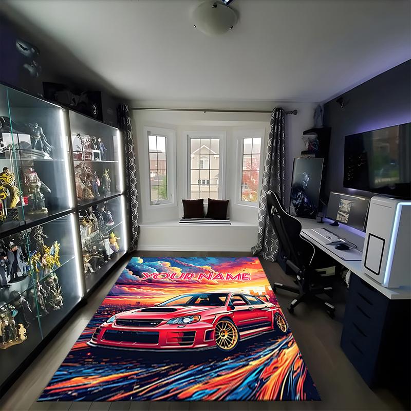 1PC Custom Name "Custom Car Artwork" Theme Floor Mat Ideal for Living Room, Game Rooms, Office, Bedroom, Office Floor Mat , Floor Mats for Home