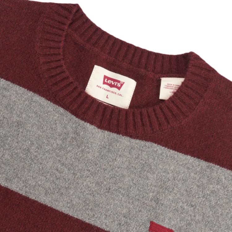 Levis Loose American Style Color Block Fashion Comfortable Long Sleeve Sweater Men Sweater Red Gray A4320-0017