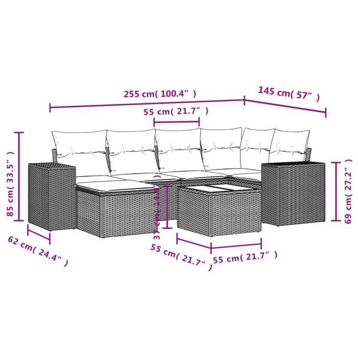 VidaXL Garden Lounge Set with Cushions 7 Pcs, Patio Sofas, Patio Furniture Set, Outdoor Furniture, Beige 3255205