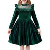 2026 ruffle edge long sleeve dress princess christmas costume party performance clothes children's dress girls mesh yarn