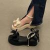 Fashion Comfort Shoes for Women Pearl Sandals Suit Female Beige Increasing Height Block Heels All-Match Black Bow 2024 Fashion Chunky Gi