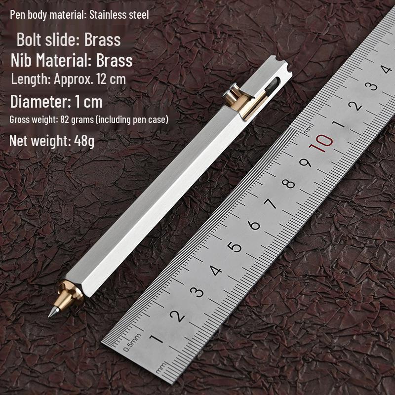 Stainless Steel Hexagonal Tactical Brass Ballpoint Signature Pen Gift Pen 0.5mm