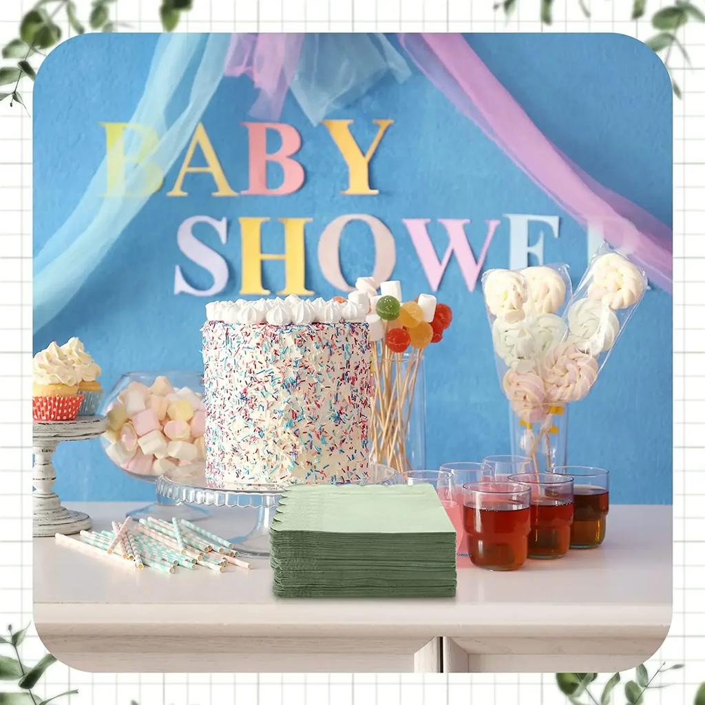 50PCS Scalloped Sage Cocktail Napkins Disposable Paper Tissue Party Napkin Beverage Towels for Wedding Birthday Christmas Supply