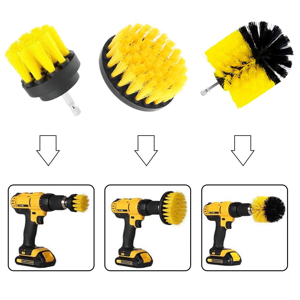 Elektrische Wäscher Pinsel Bohrer Pinsel Kit 3 Teile/satz Kunststoff Runde Reinigung Pinsel Für Teppich Glas Auto Reifen Nylon Pinsel 2/3,5/4''