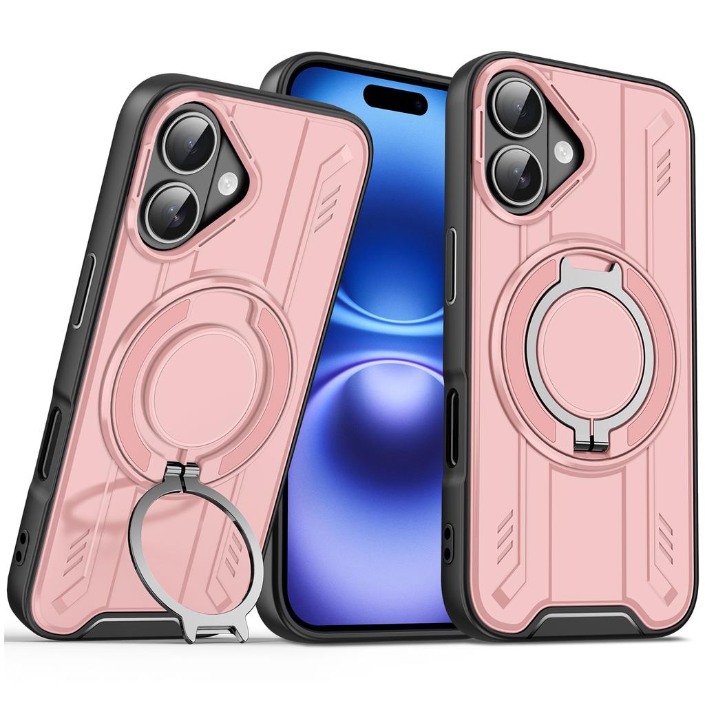 For iPhone 16 Plus Case Compatible with MagSafe Rotating Ring Kickstand PC + TPU Shockproof Phone Cover