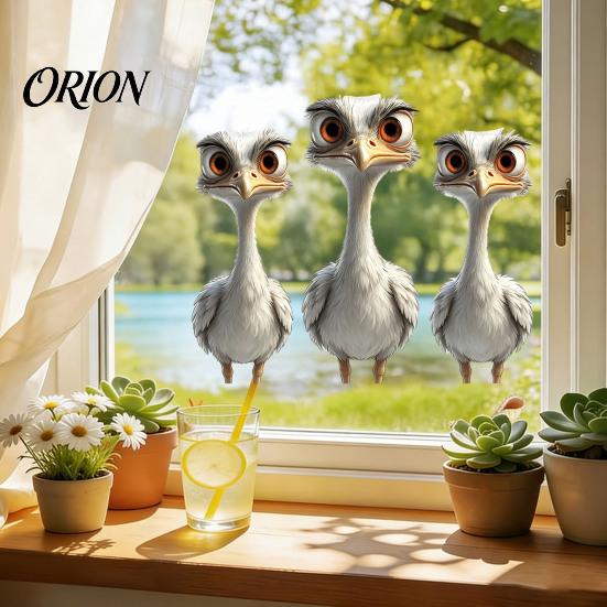 Stereoscopic Animal Wall Art Cute Ostrich Static Window Clings, 3D Break Through Decals, No Easy to Apply Graphics Glue PVC Stickers for Kids Bedroom
