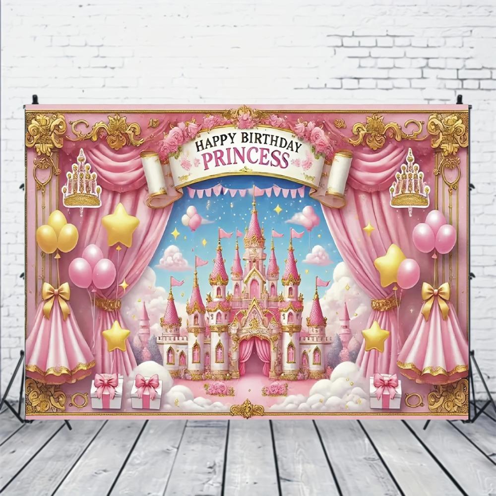 Pink Princess Castle Birthday Party Backdrop Rose Gold Children Princess Girl Birthday Party Decoration Banner Photo Background