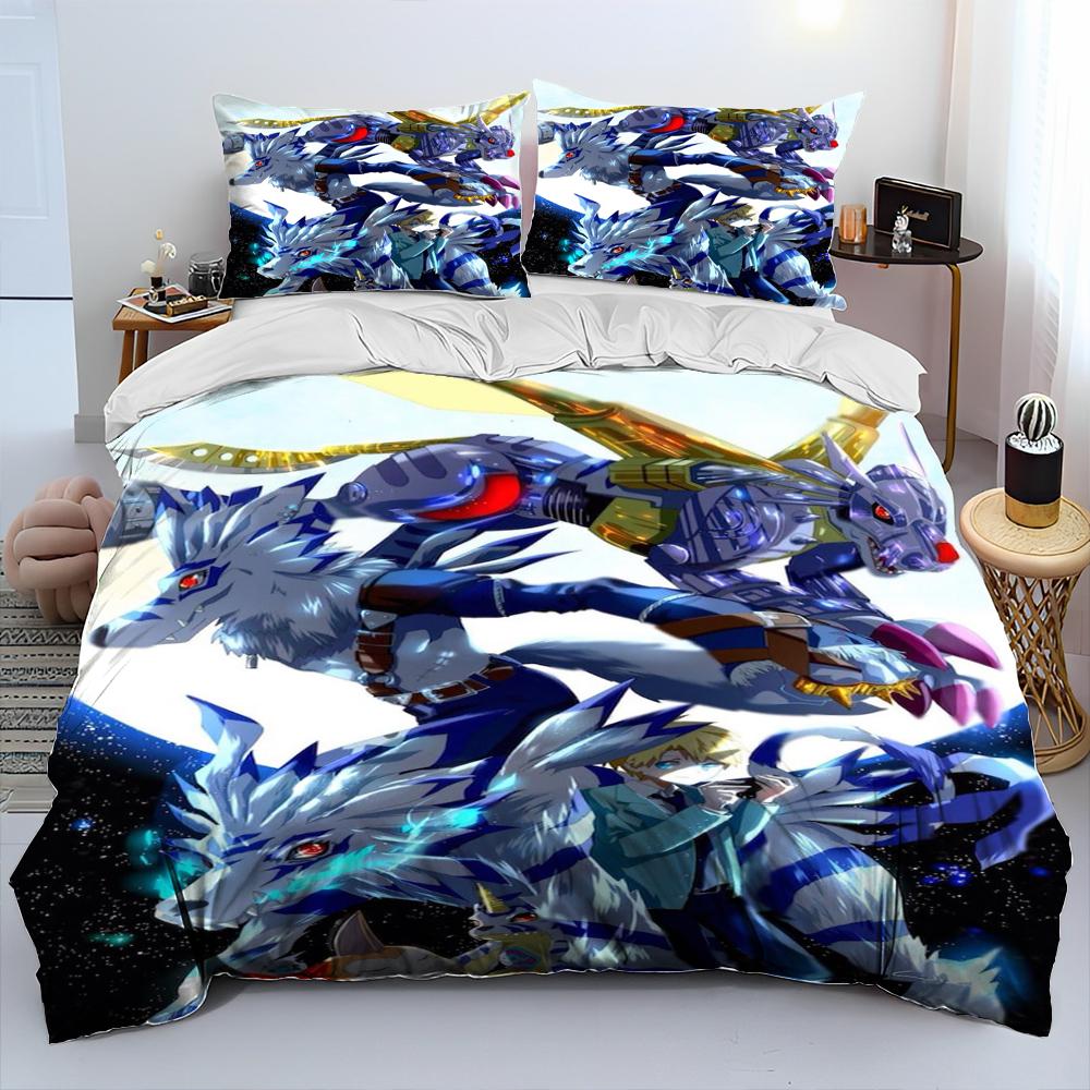Digimon Adventure Monster Cartoon Comforter Bedding Set,Duvet Cover Bed Set Quilt Cover Pillowcase,king Queen Size Bedding Set