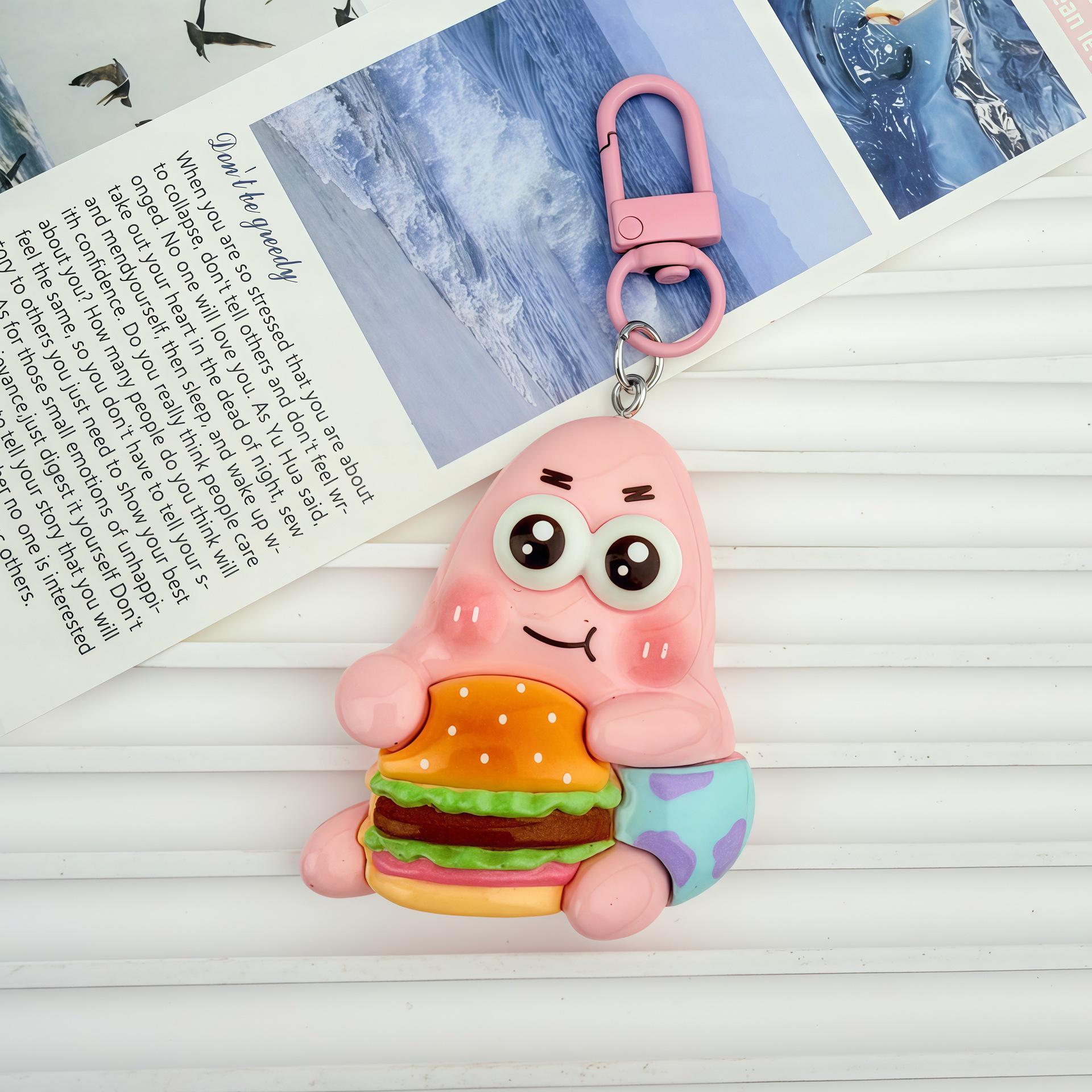 Large Resin Keychain Pendant - Patrick Star & SpongeBob, Heart Design, Perfect for Bags & Stationery.