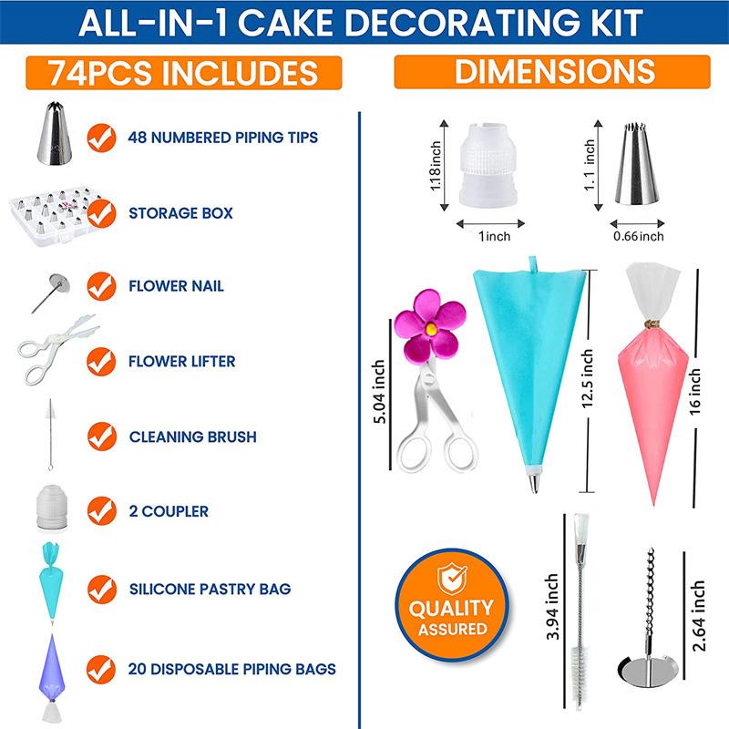 74 Piece Set of Cake Decorating Nozzles, Cake Decorations, Cream Decorating Tools, Decorating Bags, Decorating Nails