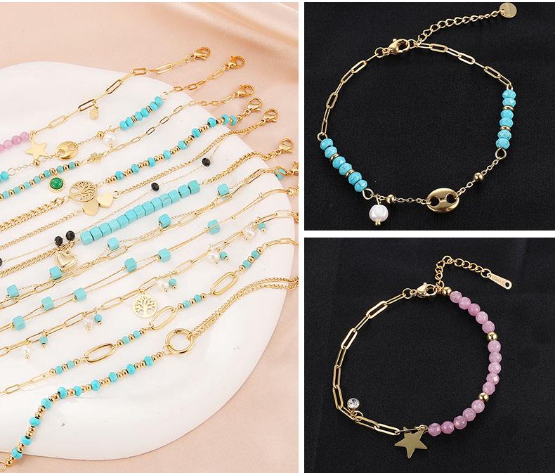 Damen Retro Türkis Titanstahl Perlenarmband - High-End Modeschmuck