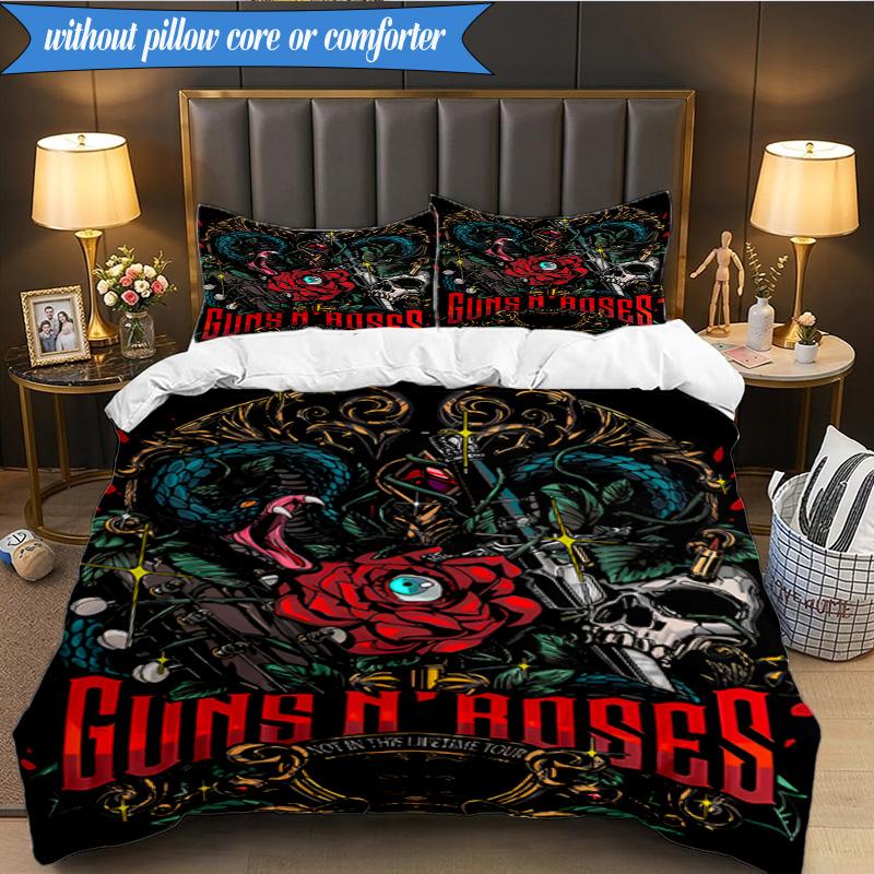 3PCS Guns rock band Artwork Bedding Set,Including 1pc Duvet Cover And 2pcs Pillowcases Perfect for Bedroom, Dormitory, Fan Christmas gift