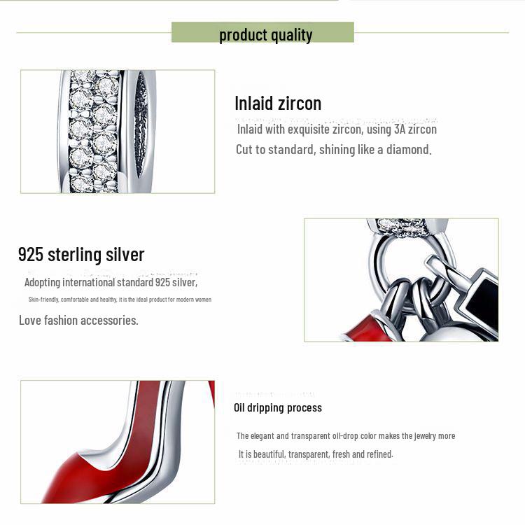 European & American S925 Sterling Silver Beads High Heels Queen Series DIY Pendant Jewelry Set