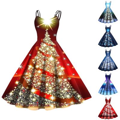 Modisches, weihnachtlich bedrucktes, sexy, trägerloses Gothic-Cocktailkleid für Damen, Punk-Vintage-Kleid.