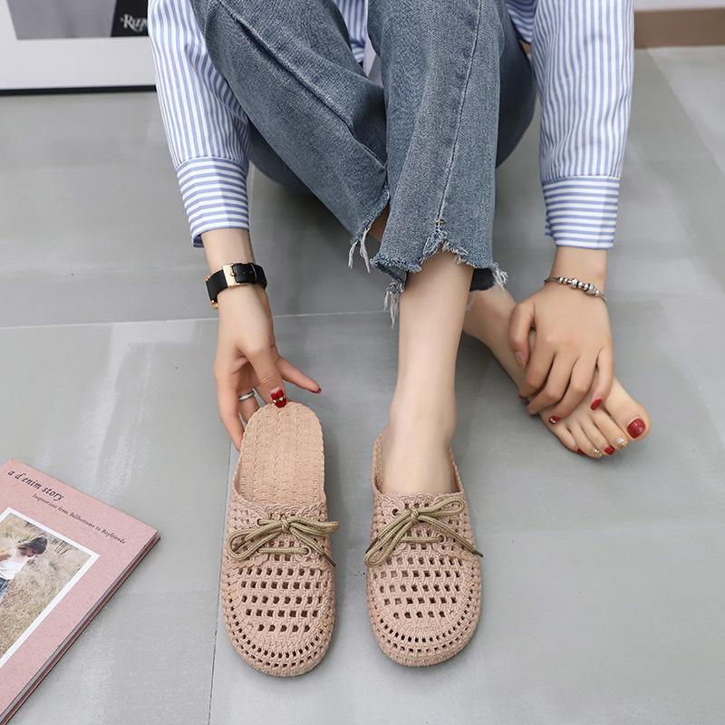 Summer new slippers women's bag head hollow cool slippers women's flat bottom outdoor wear indoor non-slip soft sole casual hole shoes