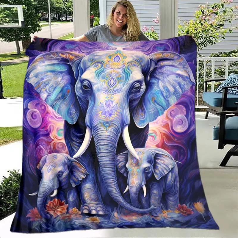 Cozy Elephant Theme Flannel Blanket - Soft, Warm and Lightweight for Sofa, Bed, Travel and Camping Halloween Christmas