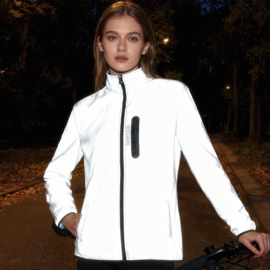 Wosawe Reflective Cycling Jacket Windproof Bike Windbreaker Night Running Breathable Outdoor Sports Coat