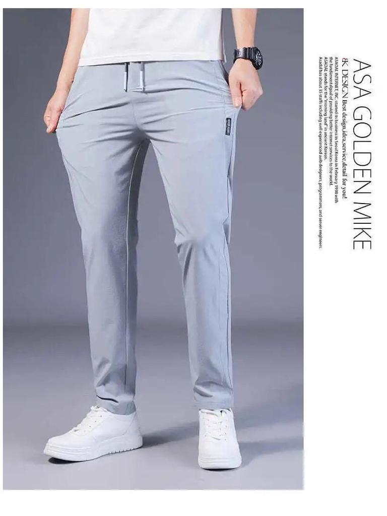 Calças Casuais Slim Retas Soltas de Seda Gelo Masculinas - Respiráveis, Leves, Elásticas, Calças de Verão para Esportes