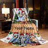 Customizable Name Flannel Blanket - Anime Dog Print Christmas All-Season, Machine Washable, Knitted Polyester, Cozy Warm