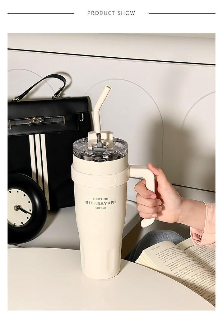 Stylish Large Capacity Stainless Steel Thermos Cup with Handle for Couples